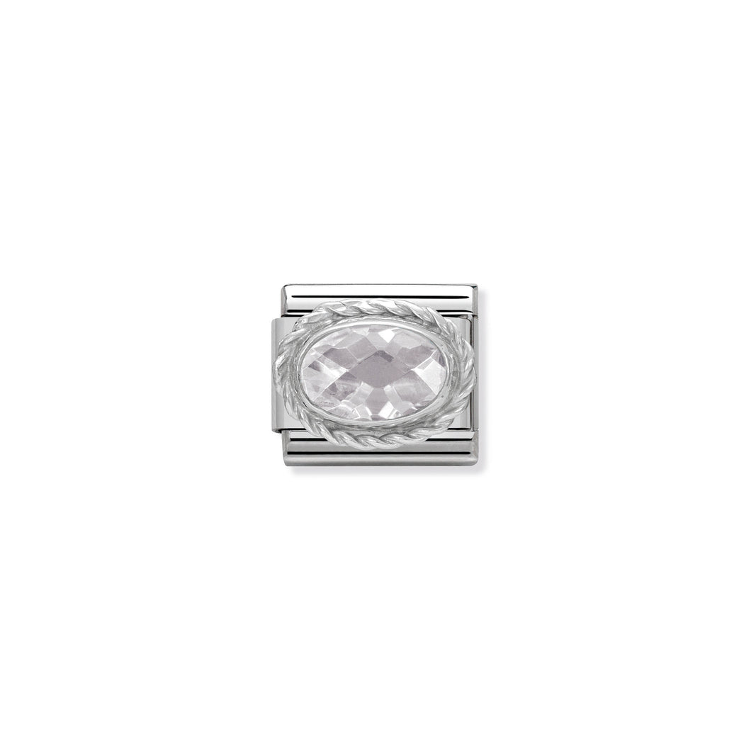 COMPOSABLE CLASSIC LINK 330604/010 FACETED WHITE OVAL CZ IN 925 SILVER