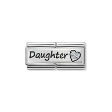 Load image into Gallery viewer, COMPOSABLE CLASSIC DOUBLE LINK 330731/02 DAUGHTER AND HEART WITH CZ IN 925 SILVER
