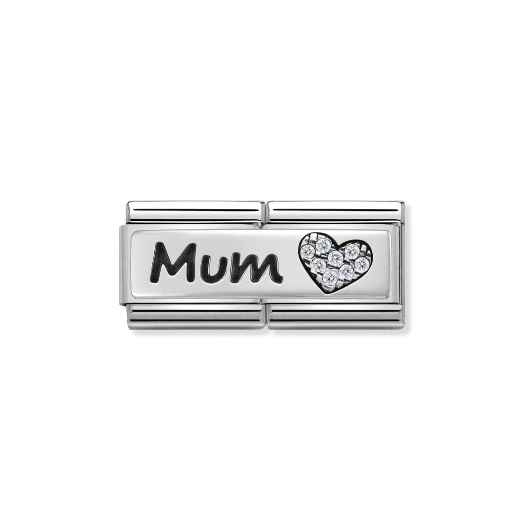 COMPOSABLE CLASSIC DOUBLE LINK 330731/07 MUM AND HEART WITH CZ IN 925 SILVER