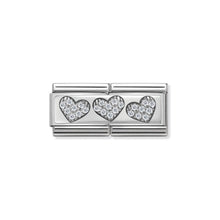 Load image into Gallery viewer, COMPOSABLE CLASSIC DOUBLE LINK 330732/02 THREE HEARTS WITH CZ IN 925 SILVER
