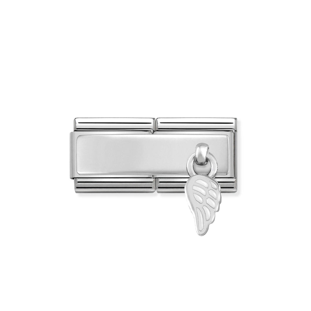 COMPOSABLE CLASSIC DOUBLE LINK 330780/01 WHITE WING CHARM IN ENAMEL & 925 SILVER