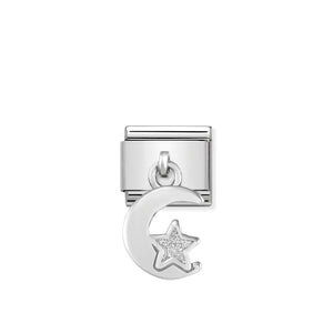 COMPOSABLE CLASSIC LINK 331805/05 MOON AND STAR CHARM IN ENAMEL & 925 SILVER