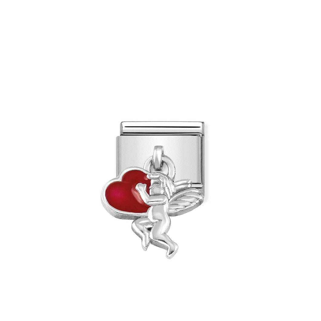 COMPOSABLE CLASSIC LINK 331805/08 ANGEL WITH HEART CHARM IN ENAMEL & 925 SILVER