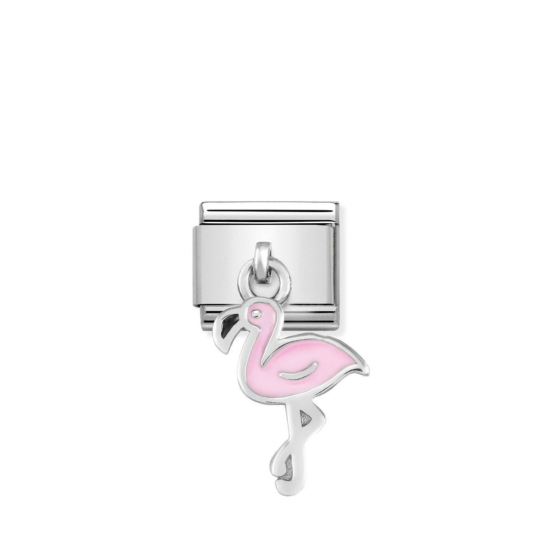COMPOSABLE CLASSIC LINK 331805/12 FLAMINGO CHARM IN ENAMEL & 925 SILVER