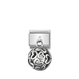 COMPOSABLE CLASSIC LINK 331810/01 HEARTS CHARM WITH WHITE CRYSTAL PEARL IN SILVER
