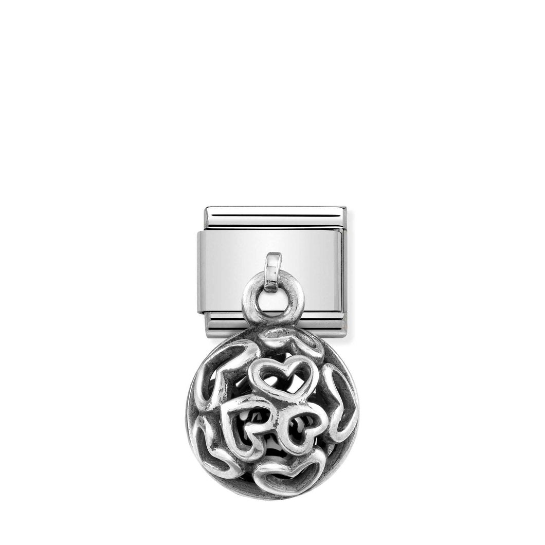 COMPOSABLE CLASSIC LINK 331810/02 HEARTS CHARM WITH BLACK AGATE IN SILVER