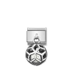 COMPOSABLE CLASSIC LINK 331810/03 RHOMBUS CHARM WITH WHITE CRYSTAL PEARL IN SILVER