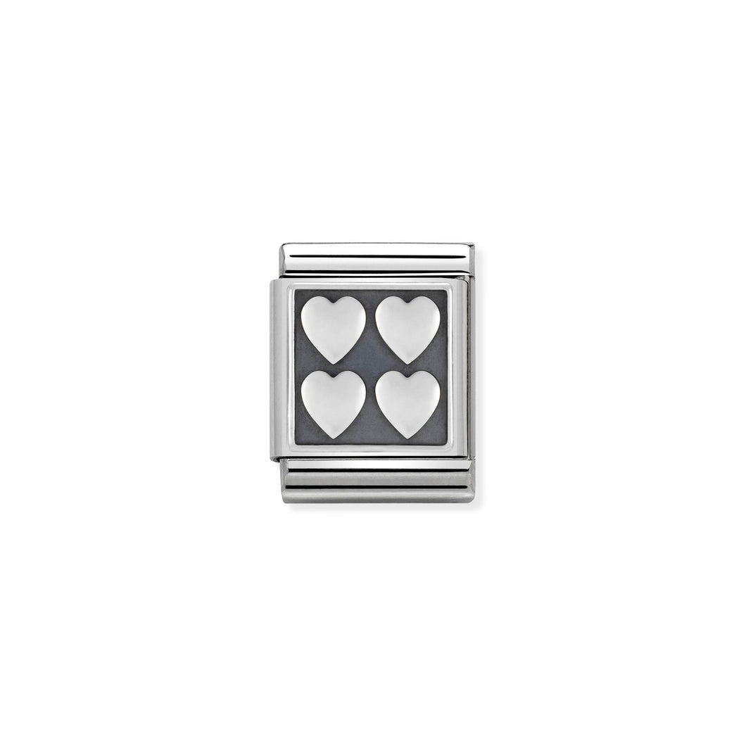 COMPOSABLE <STRONG>BIG LINK</STRONG> 332110/09 FOUR HEARTS IN 925 SILVER