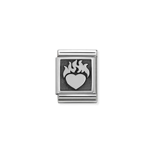 COMPOSABLE <STRONG>BIG LINK</STRONG> 332110/14 HEART WITH FLAMES IN 925 SILVER