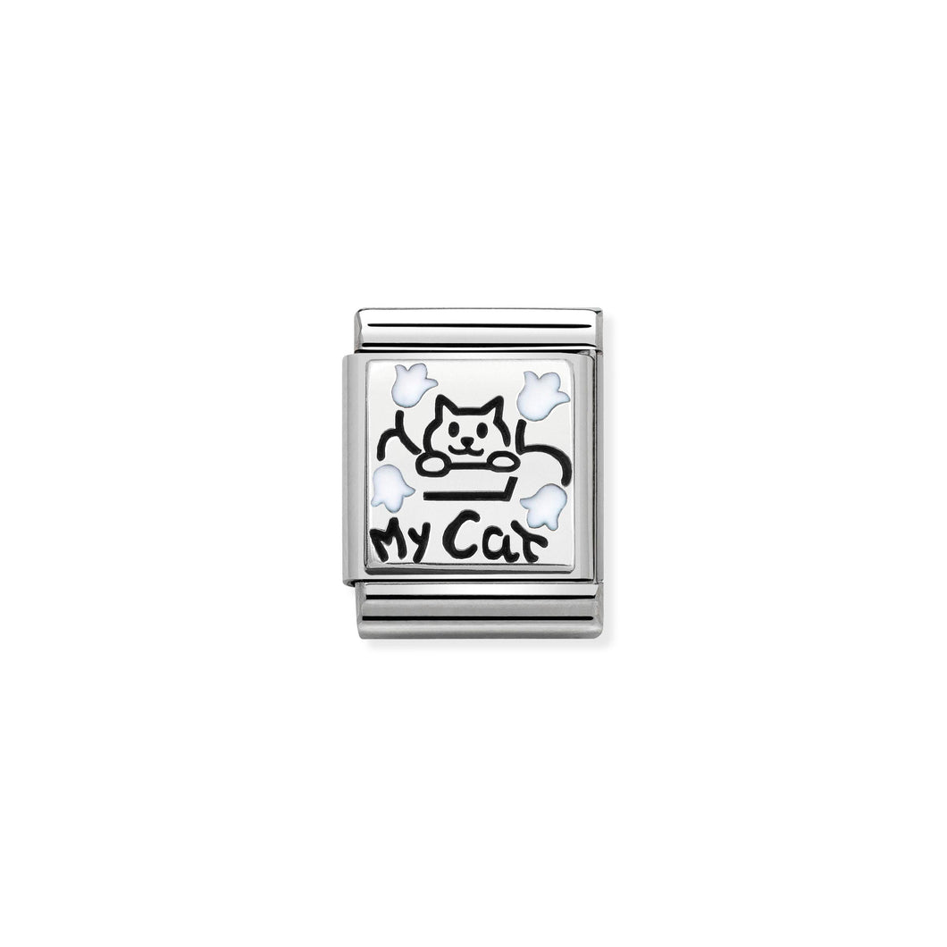 COMPOSABLE <STRONG>BIG LINK</STRONG> 332203/13 MY CAT IN 925 SILVER AND ENAMEL