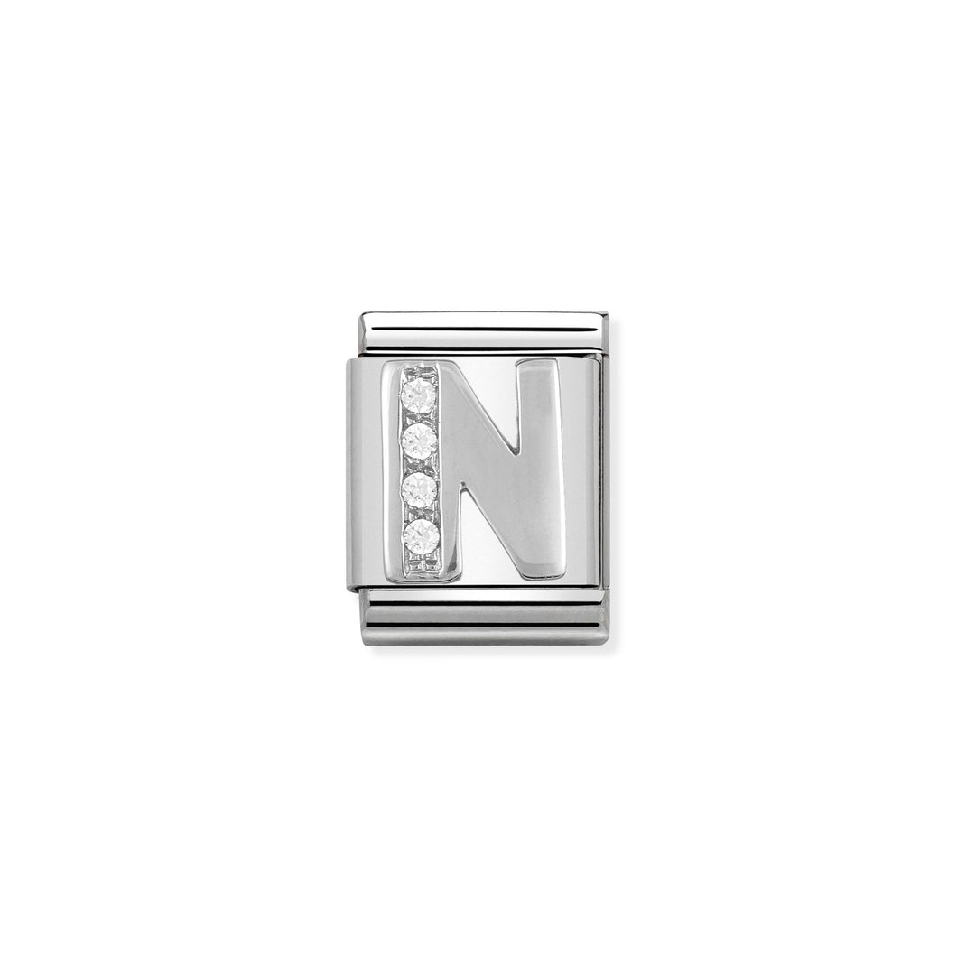 COMPOSABLE <STRONG>BIG LINK</STRONG> 332301/14 LETTER N IN 925 SILVER AND CZ