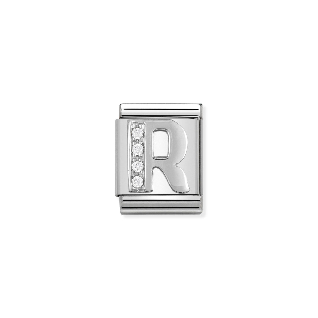 COMPOSABLE <STRONG>BIG LINK</STRONG> 332301/18 LETTER R IN 925 SILVER AND CZ