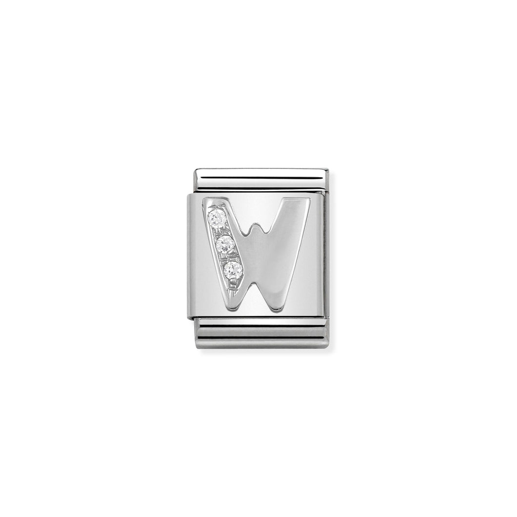 COMPOSABLE <STRONG>BIG LINK</STRONG> 332301/23 LETTER W IN 925 SILVER AND CZ