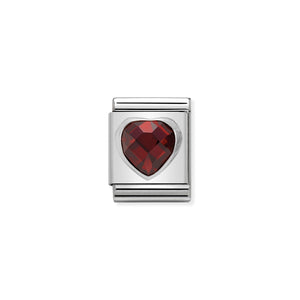 COMPOSABLE <STRONG>BIG LINK</STRONG> 332601/005 RED FACETED HEART IN 925 SILVER AND STONES