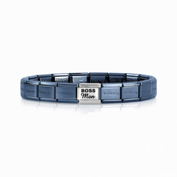 nomination blue bracelet with boss man link