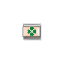 Load image into Gallery viewer, COMPOSABLE CLASSIC LINK 430201/08 GREEN FOUR-LEAF CLOVER 9K ROSE GOLD PLATE &amp; ENAMEL
