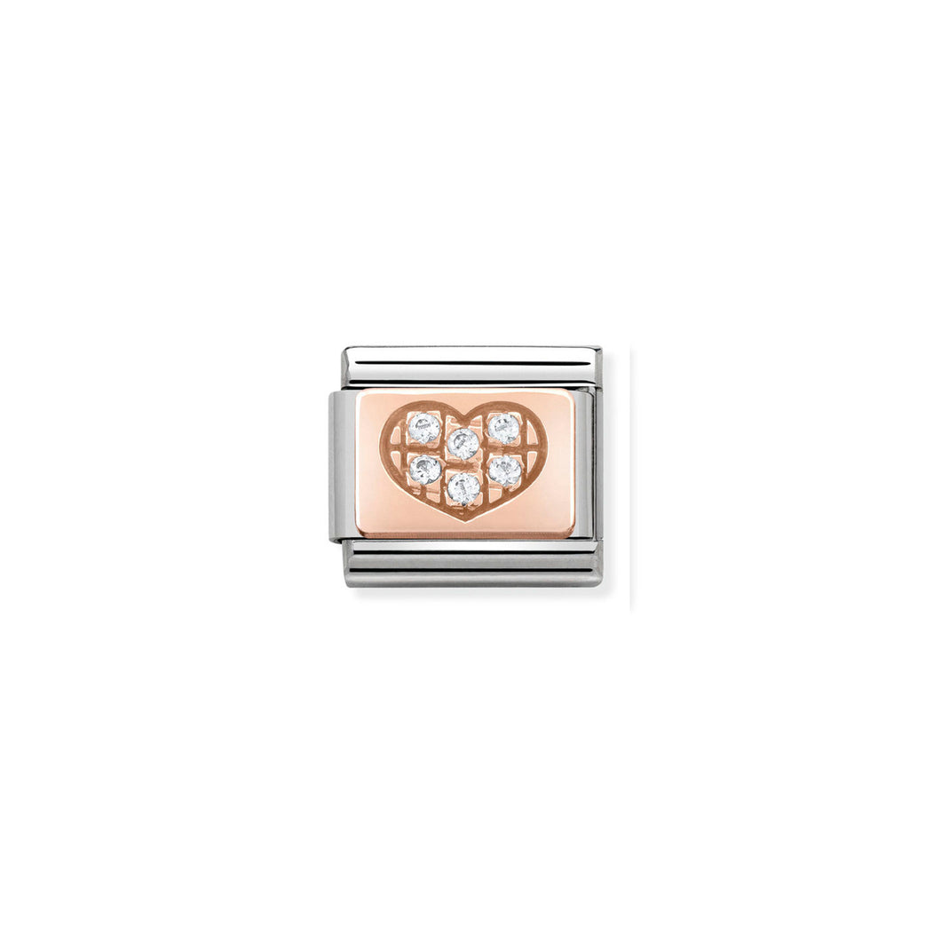 COMPOSABLE CLASSIC LINK 430302/01 WHITE CZ HEART ON 9K ROSE GOLD PLATE