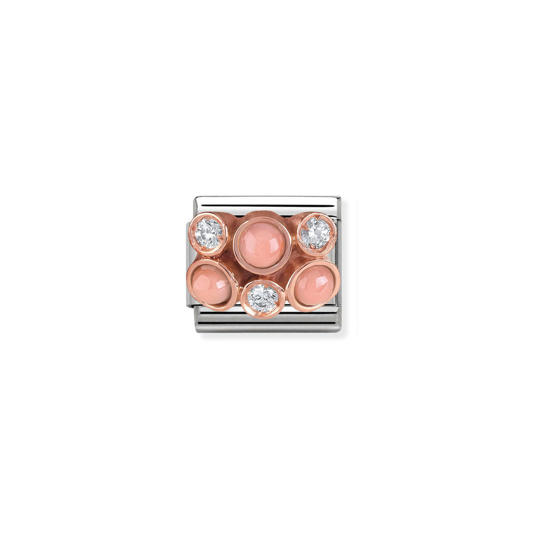COMPOSABLE CLASSIC LINK 430307/02 CLUSTER WITH PINK CORAL IN 9K ROSE GOLD & CZ