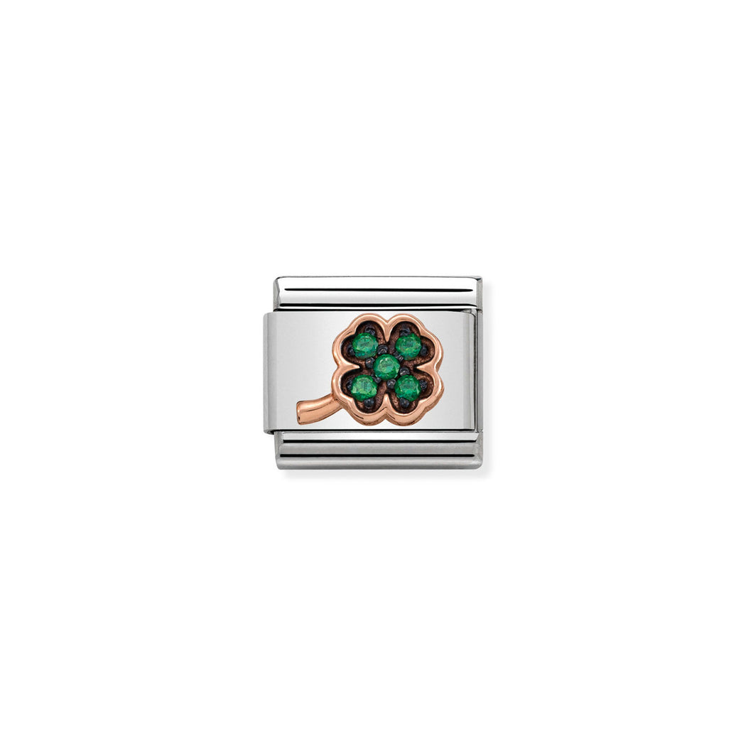 COMPOSABLE CLASSIC LINK 430311/02 CLOVER GREEN CZ IN 9K ROSE GOLD