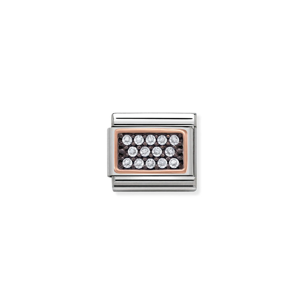 COMPOSABLE CLASSIC LINK 430313/08 RECTANGLE WITH WHITE PAVÉ CZ IN 9K ROSE GOLD