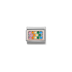 COMPOSABLE CLASSIC LINK 430313/09 RECTANGLE WITH RAINBOW PAVÉ CZ IN 9K ROSE GOLD