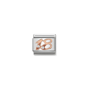 COMPOSABLE CLASSIC LINK 430315/18 NUMBER 18 IN 9K ROSE GOLD AND CZ