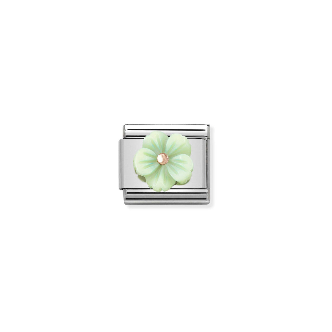 COMPOSABLE CLASSIC LINK 430510/10 FLOWER IN GREEN IN 9K ROSE GOLD