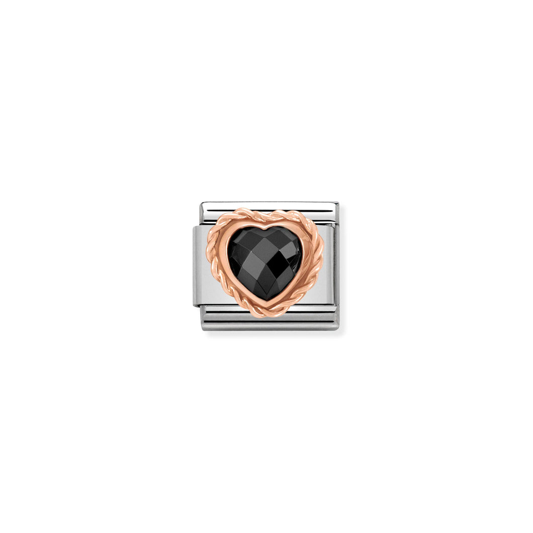 COMPOSABLE CLASSIC LINK 430602/011 FACETED BLACK CZ HEART IN 9K ROSE GOLD